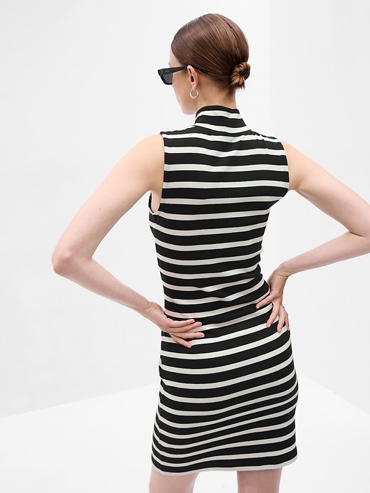 2 of 8 showing, with the color black & white stripe of product Modern Mockneck Mini Dress