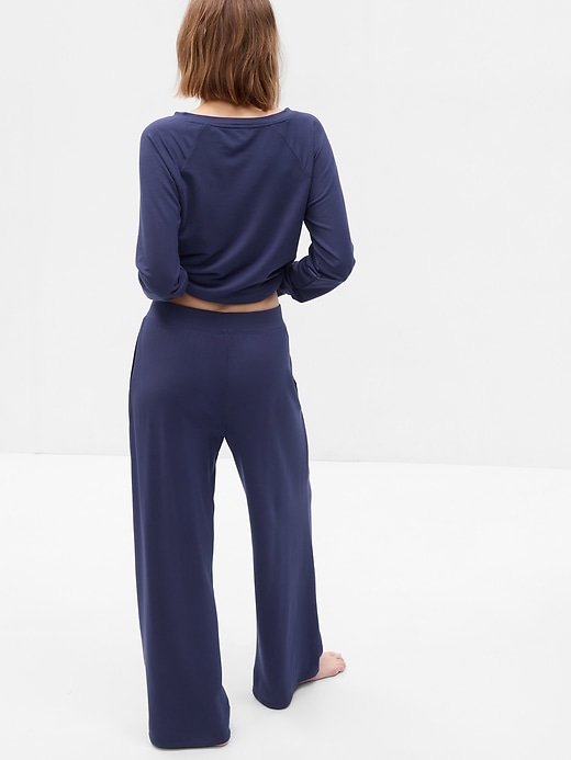 2 of 8 showing, with the color navy blue of product Wide-Leg Pleated PJ Pants