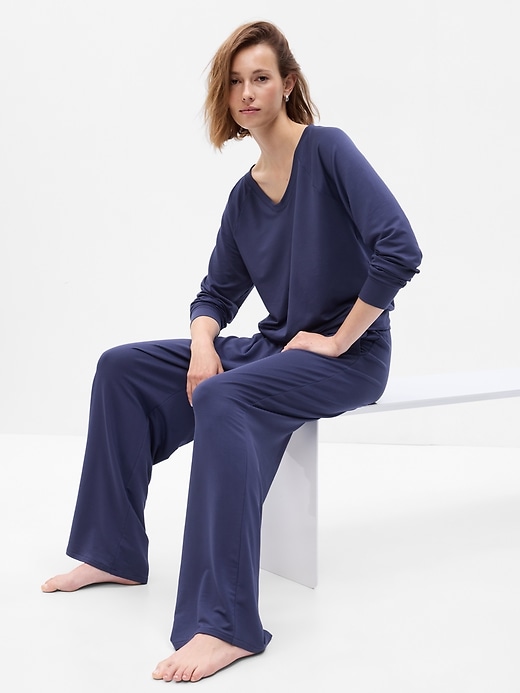 1 of 8 showing, with the color navy blue of product Wide-Leg Pleated PJ Pants