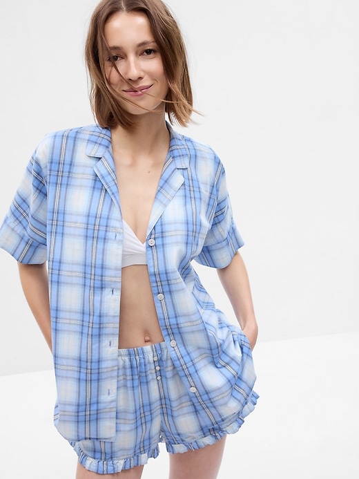 1 of 8 showing, with the color shirting blue plaid of product Poplin PJ Shirt