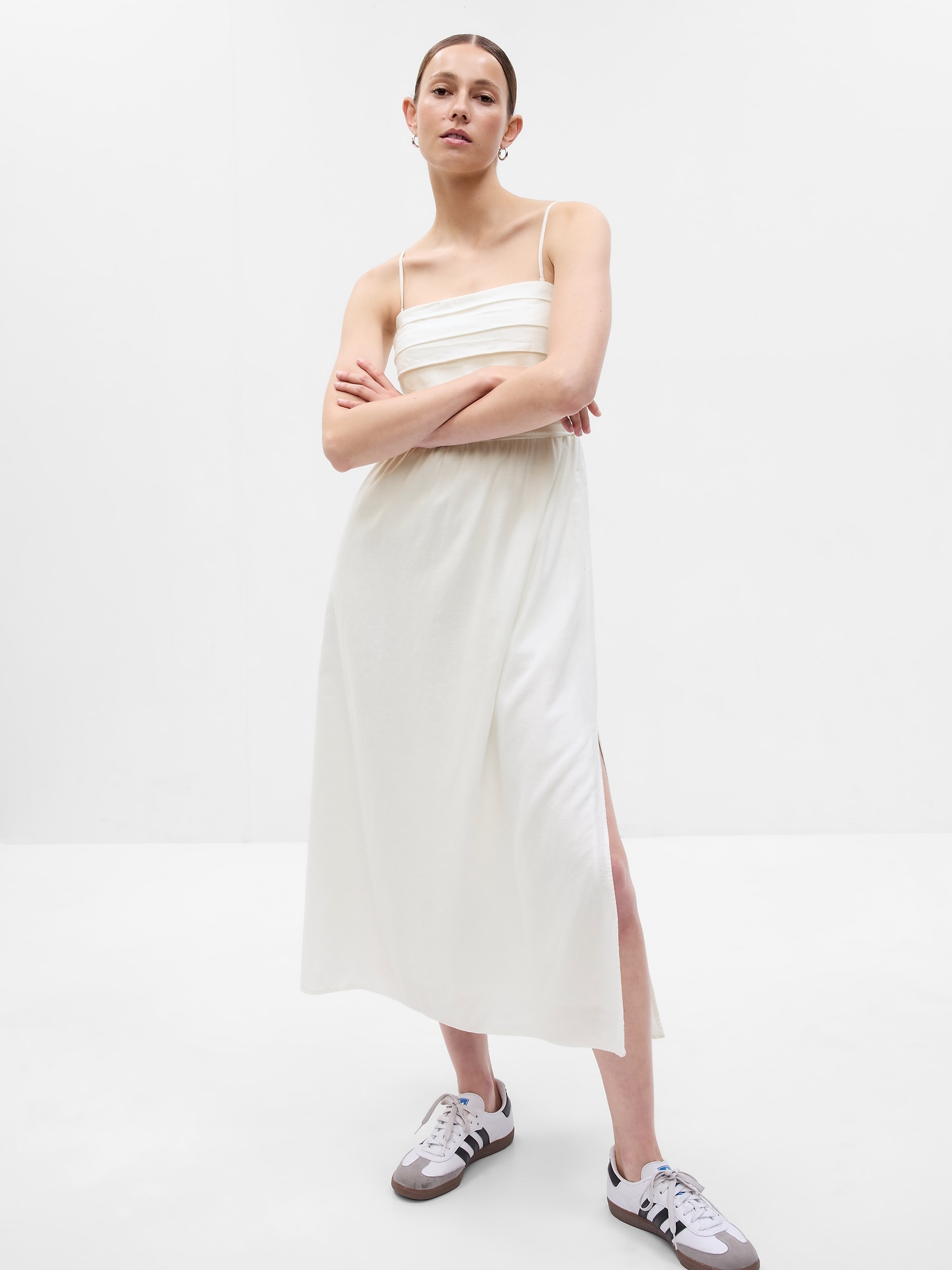 Linen-Blend Midi Dress