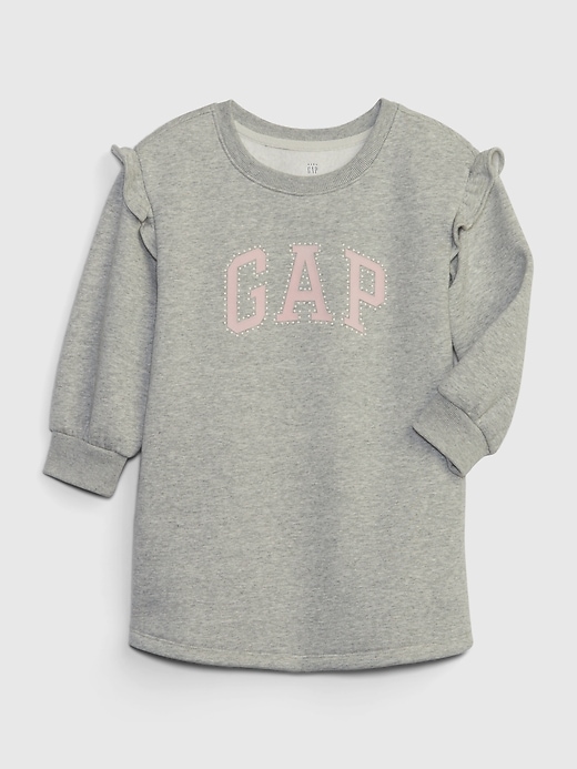 1 of 8 showing, with the color light heather grey of product Toddler Gap Arch Logo Ruffle Sweatshirt Dress