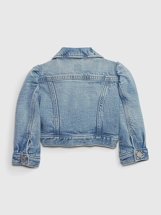 2 of 8 showing, with the color light wash blue of product Baby Cotton Puff Sleeve Denim Jacket