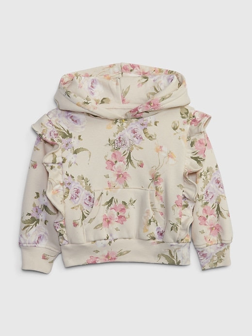 1 of 8 showing, with the color birch beige of product Gap × LoveShackFancy Toddler Floral Ruffle Hoodie