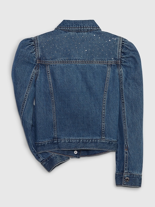2 of 8 showing, with the color medium wash of product Kids Rhinestone Icon Denim Jacket