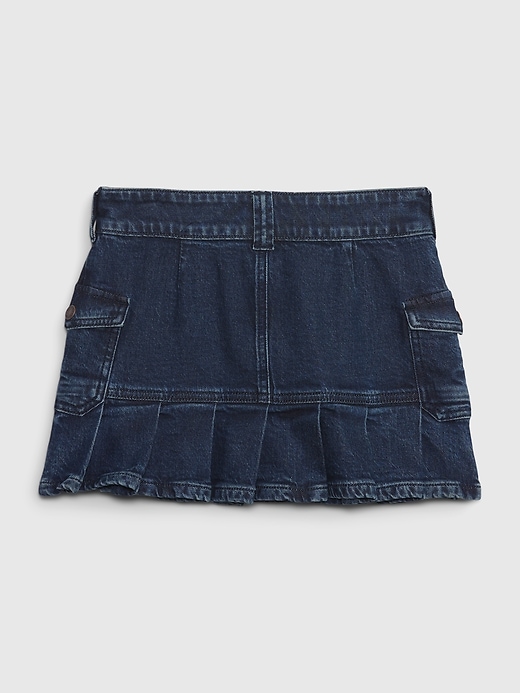 2 of 8 showing, with the color medium wash of product Kids Cotton Pleated Denim Cargo Skirt