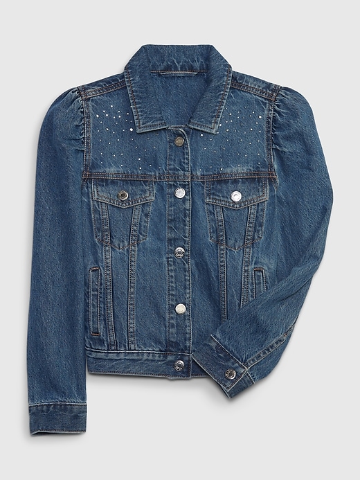 1 of 8 showing, with the color medium wash of product Kids Rhinestone Icon Denim Jacket