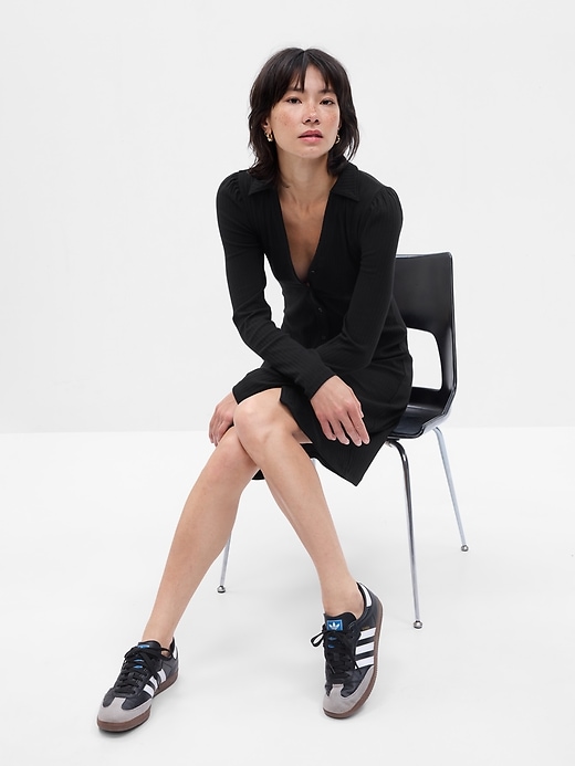 1 of 8 showing, with the color black of product Rib Polo Mini Dress