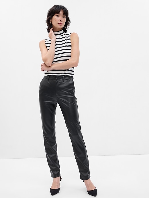 1 of 8 showing, with the color BLACK of product Mid Rise Vegan Leather Downtown Trousers