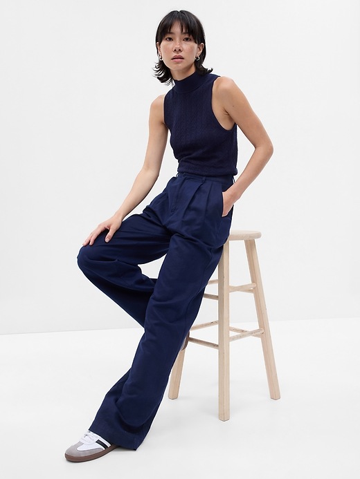 1 of 8 showing, with the color navy blue of product Pointelle Mockneck Sweater Tank