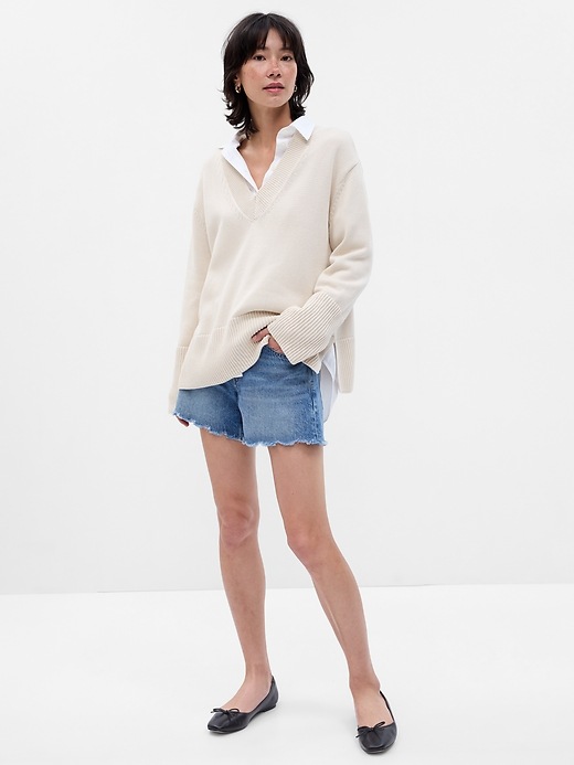 1 of 8 showing, with the color chino beige of product 24/7 Split-Hem V-Neck Sweater