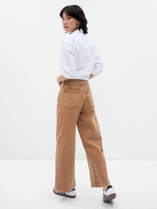2 of 8 showing, with the color summer spice brown of product High Stride Wide-Leg Ankle Jeans