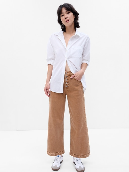 1 of 8 showing, with the color summer spice brown of product High Stride Wide-Leg Ankle Jeans