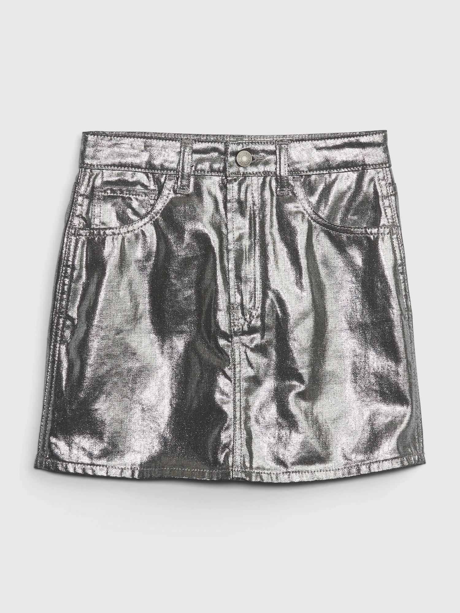 Kids Metallic Denim Mini Skirt