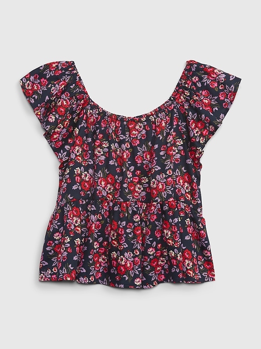1 of 8 showing, with the color PURPLE FLORAL of product Kids Floral Flutter Sleeve Top