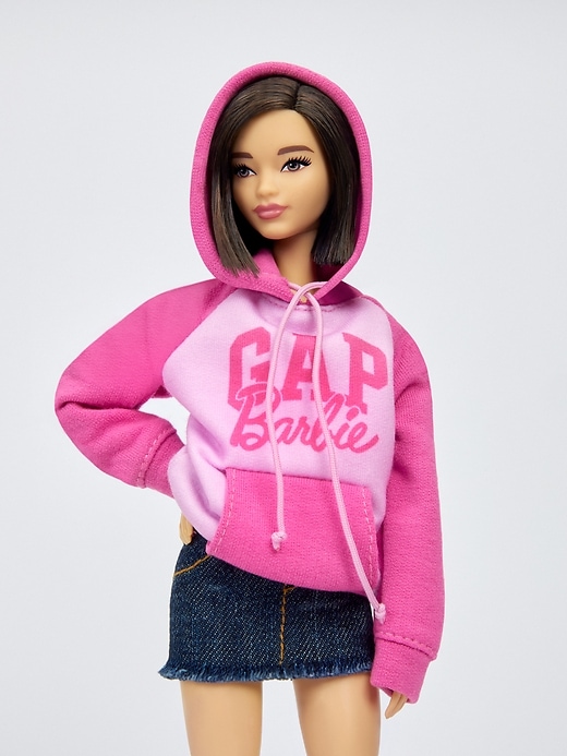 1 of 8 showing, with the color multi pink of product Gap × Barbie™ Arch Logo Doll Hoodie