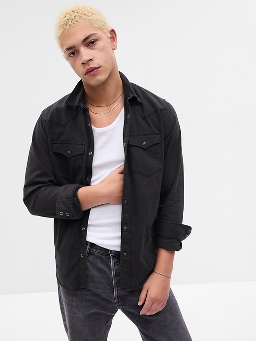 1 of 8 showing, with the color true black of product Denim Western Shirt