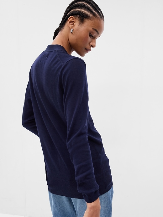 2 of 8 showing, with the color navy blue of product Merino Wool Long Cardigan