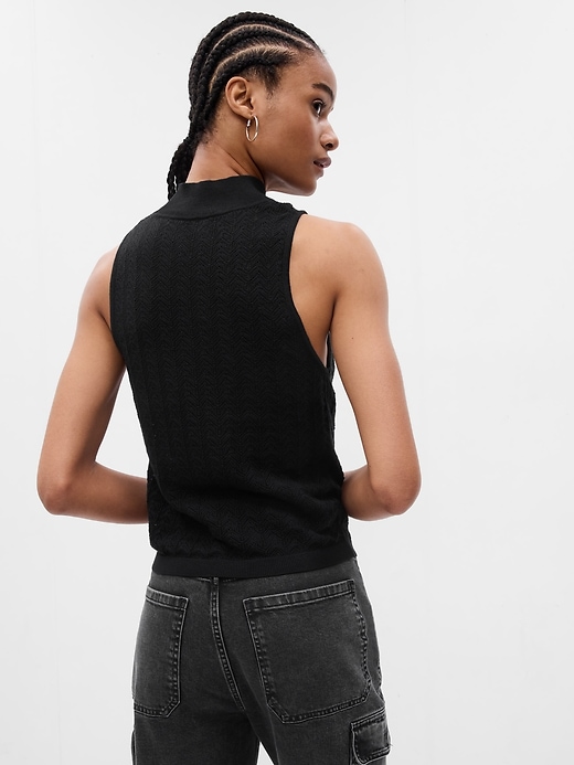 2 of 8 showing, with the color black of product Pointelle Mockneck Sweater Tank