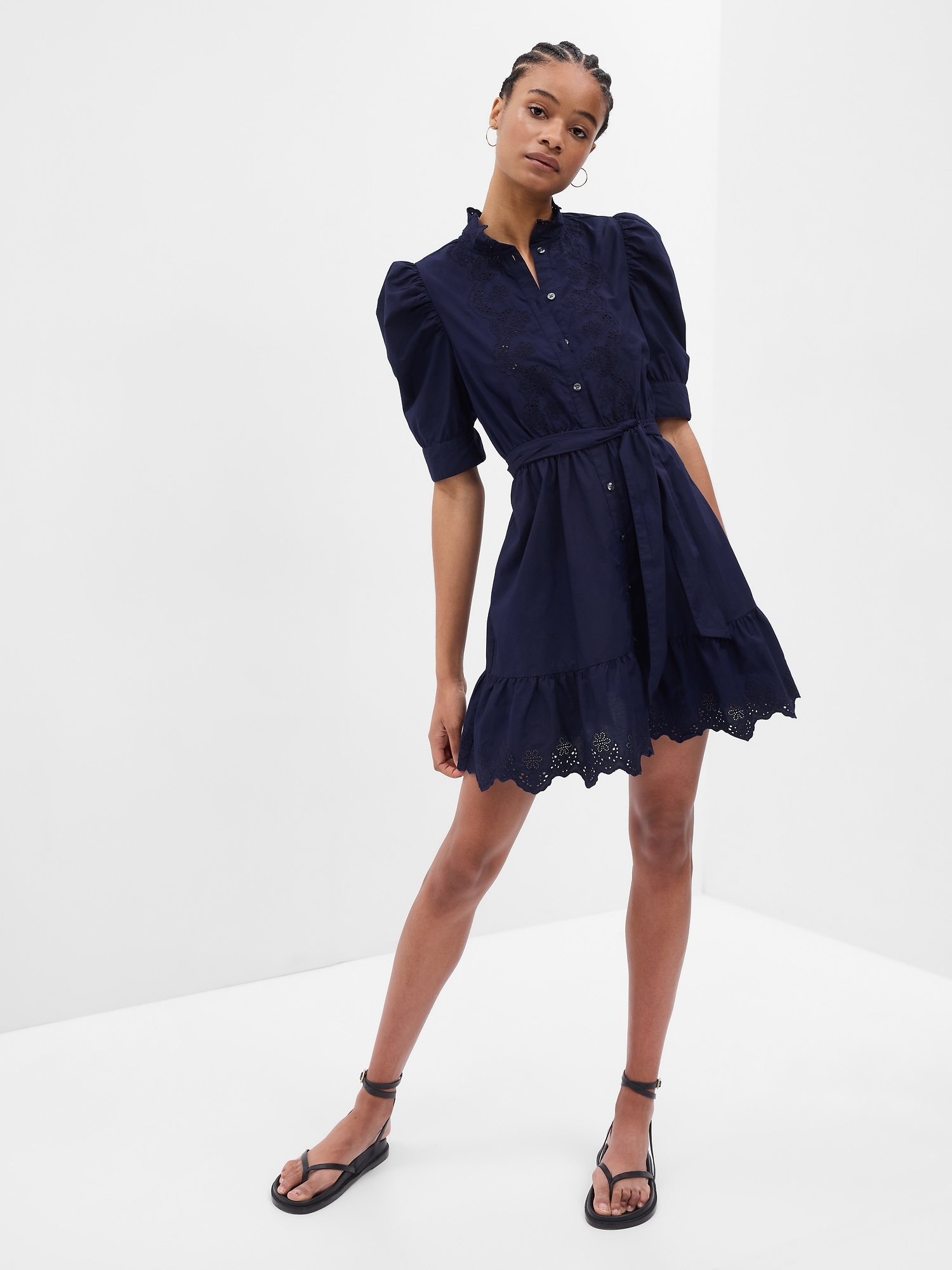 Puff Sleeve Eyelet Mini Dress