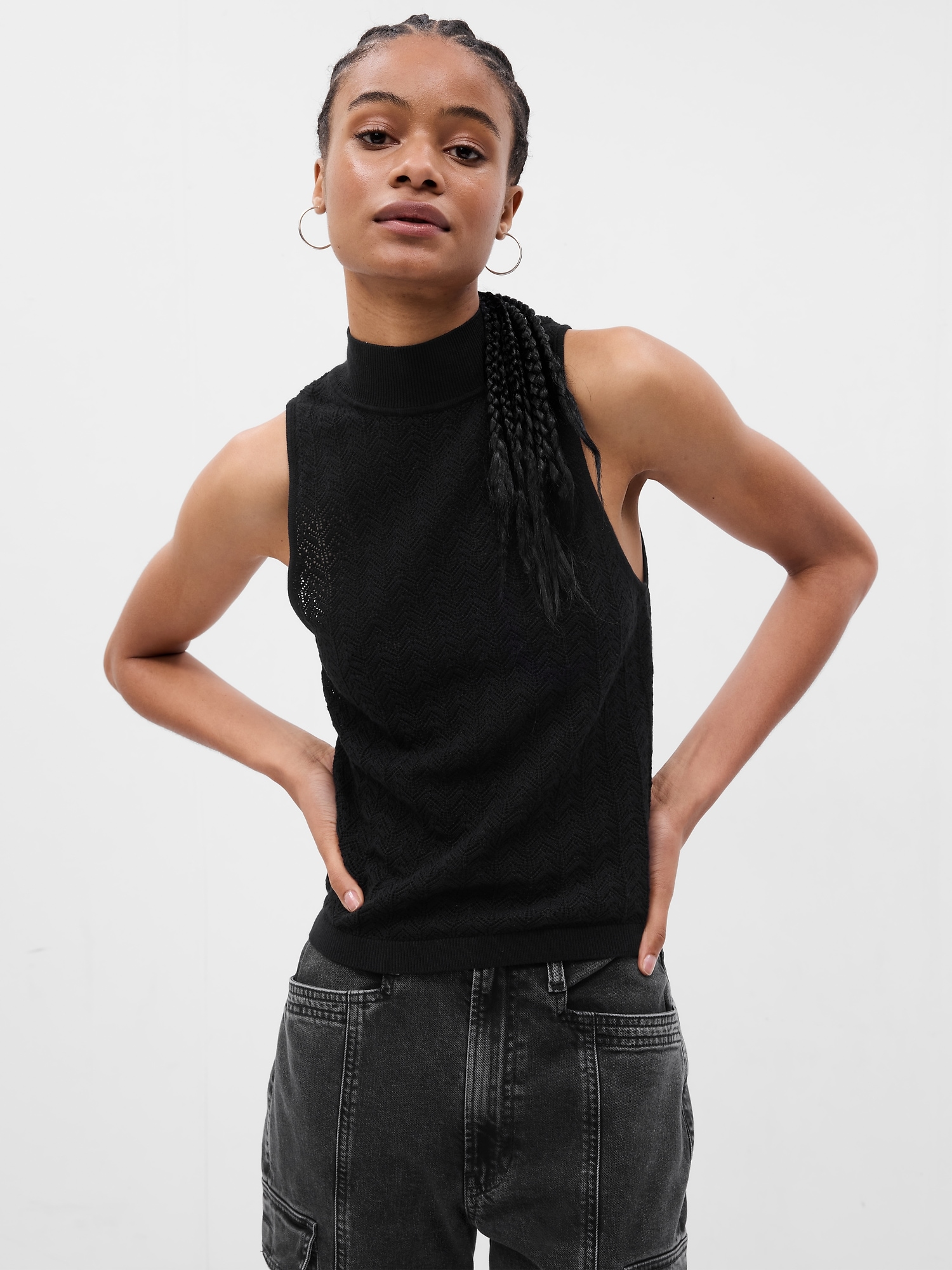 Pointelle Mockneck Sweater Tank