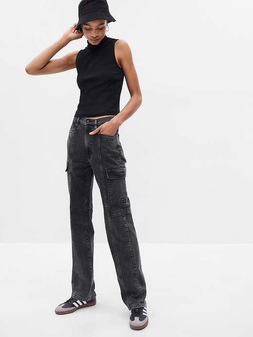 1 of 8 showing, with the color black wash of product High Rise '90s Loose Cargo Jeans