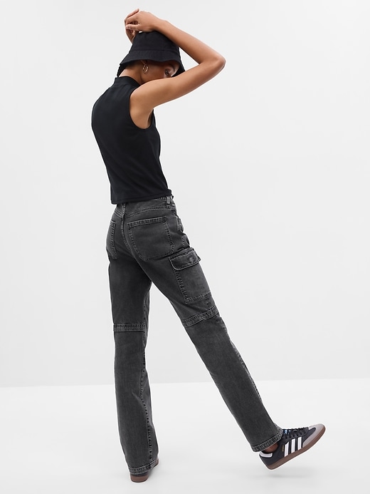2 of 8 showing, with the color black wash of product High Rise '90s Loose Cargo Jeans
