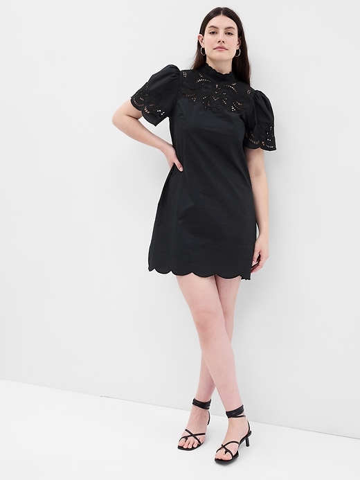 Eyelet Lace Puff Sleeve Mini Dress