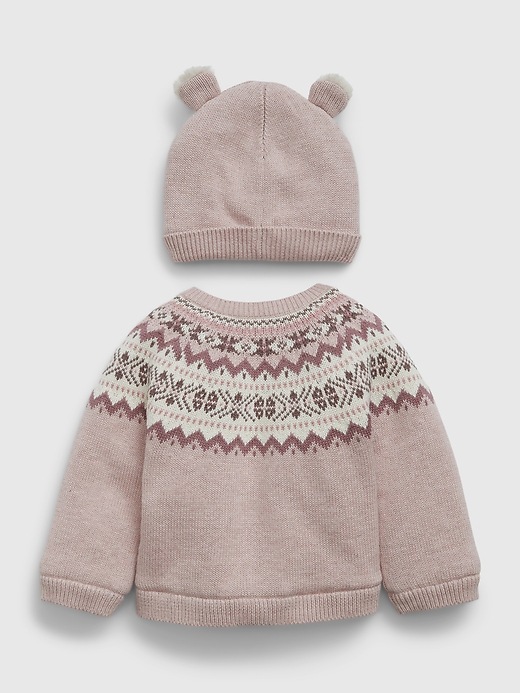 2 of 8 showing, with the color pink heather of product Baby Sherpa-Lined Fair Isle Sweater Set