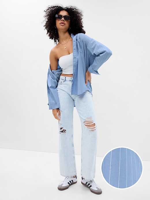 Image number 1 showing, Organic Cotton Oversized Stripe Poplin Shirt