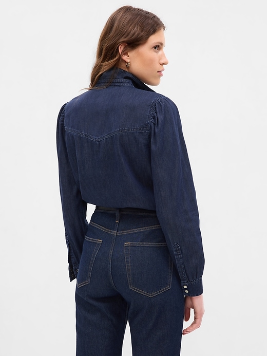 2 of 8 showing, with the color dark indigo of product Denim Western Shirt