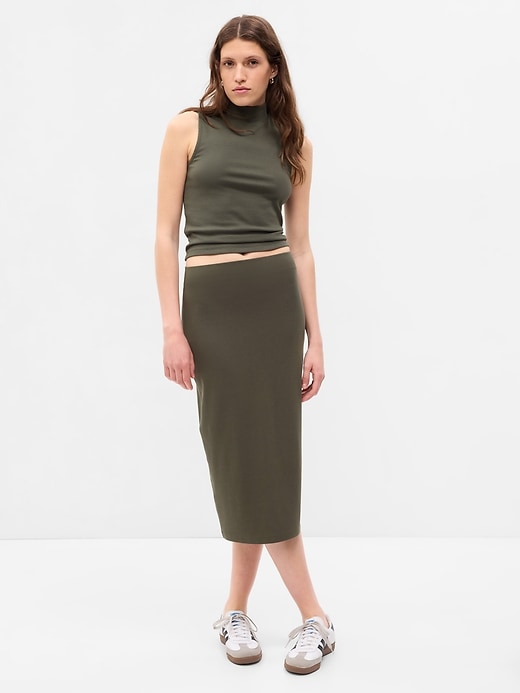 1 of 8 showing, with the color deep green of product Knit Midi Skirt