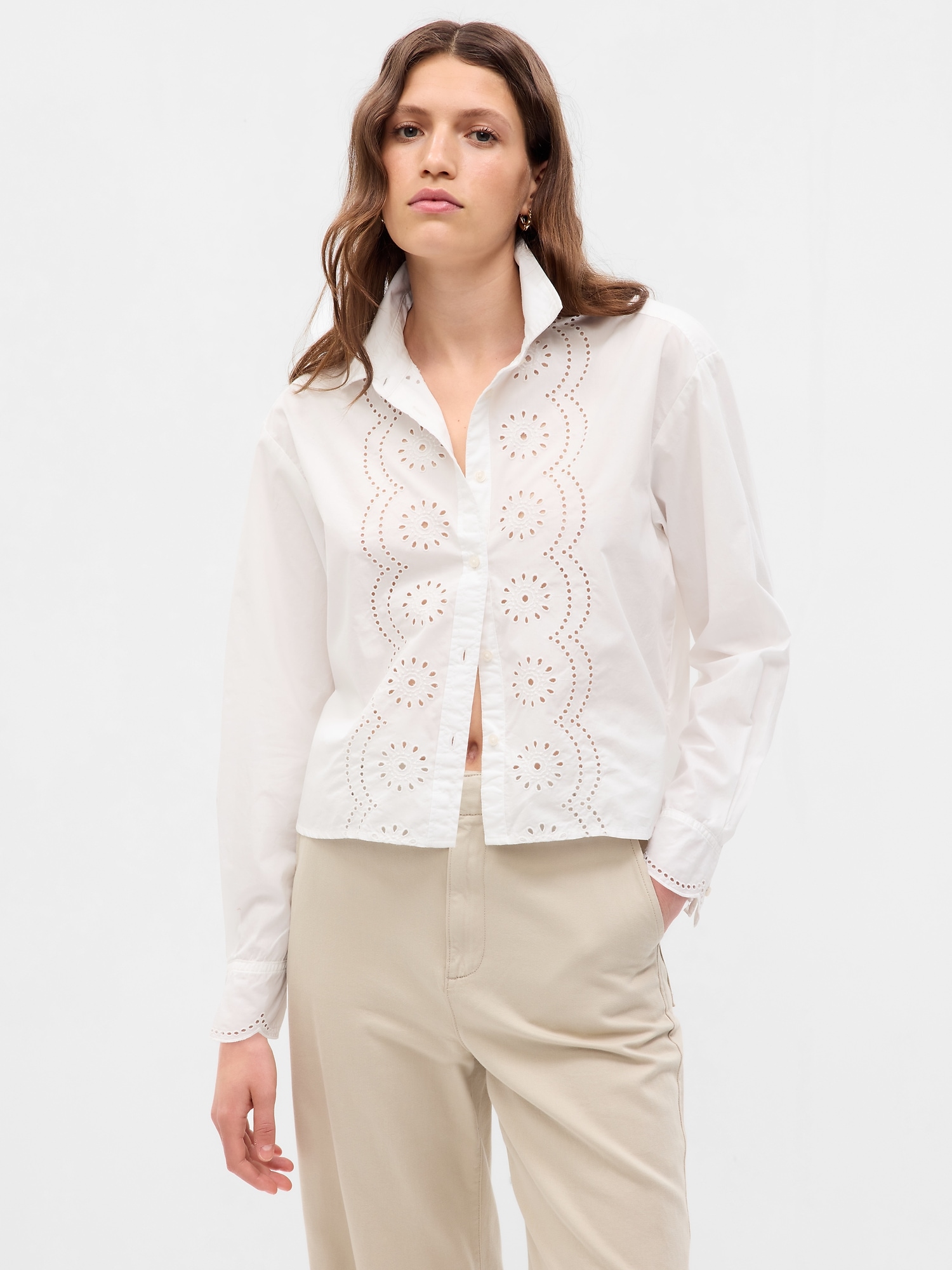 Eyelet Cropped Shirt