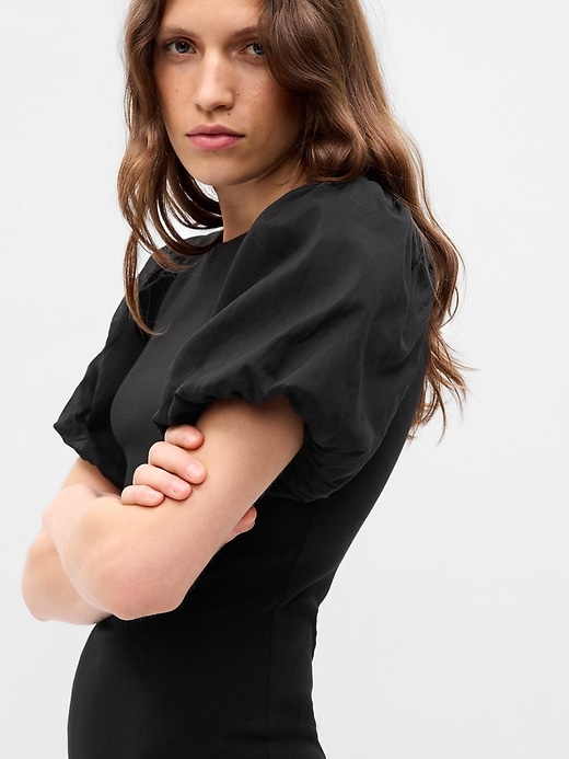 Puff Sleeve Mixed Media Mini Dress Gap