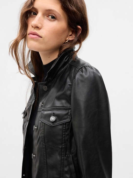 Faux-Leather Puff Sleeve Jacket | Gap