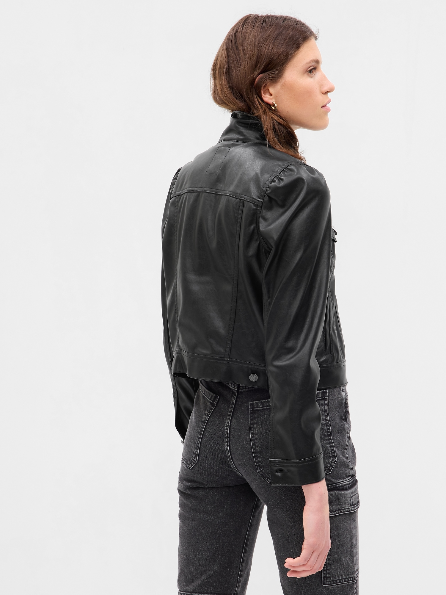 Vegan Leather Puff Sleeve Jacket Gap