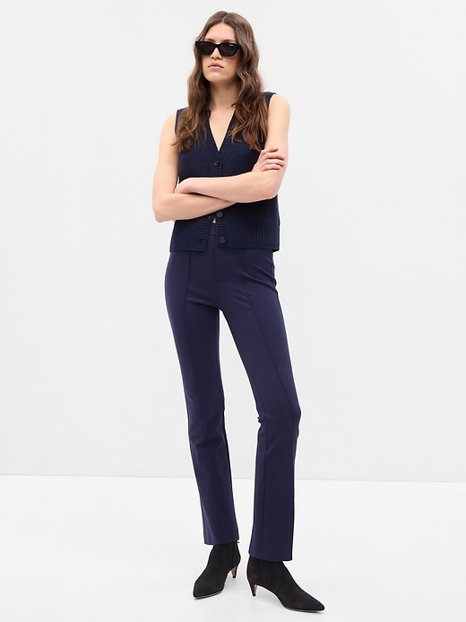 1 of 8 showing, with the color navy blue of product Mid Rise Ponte Crop Kick Pants