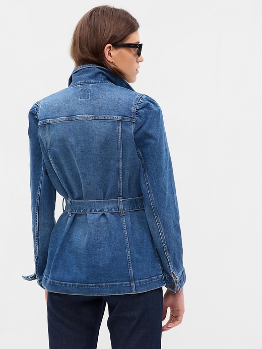 2 of 8 showing, with the color medium indigo of product Puff Sleeve Denim Jacket