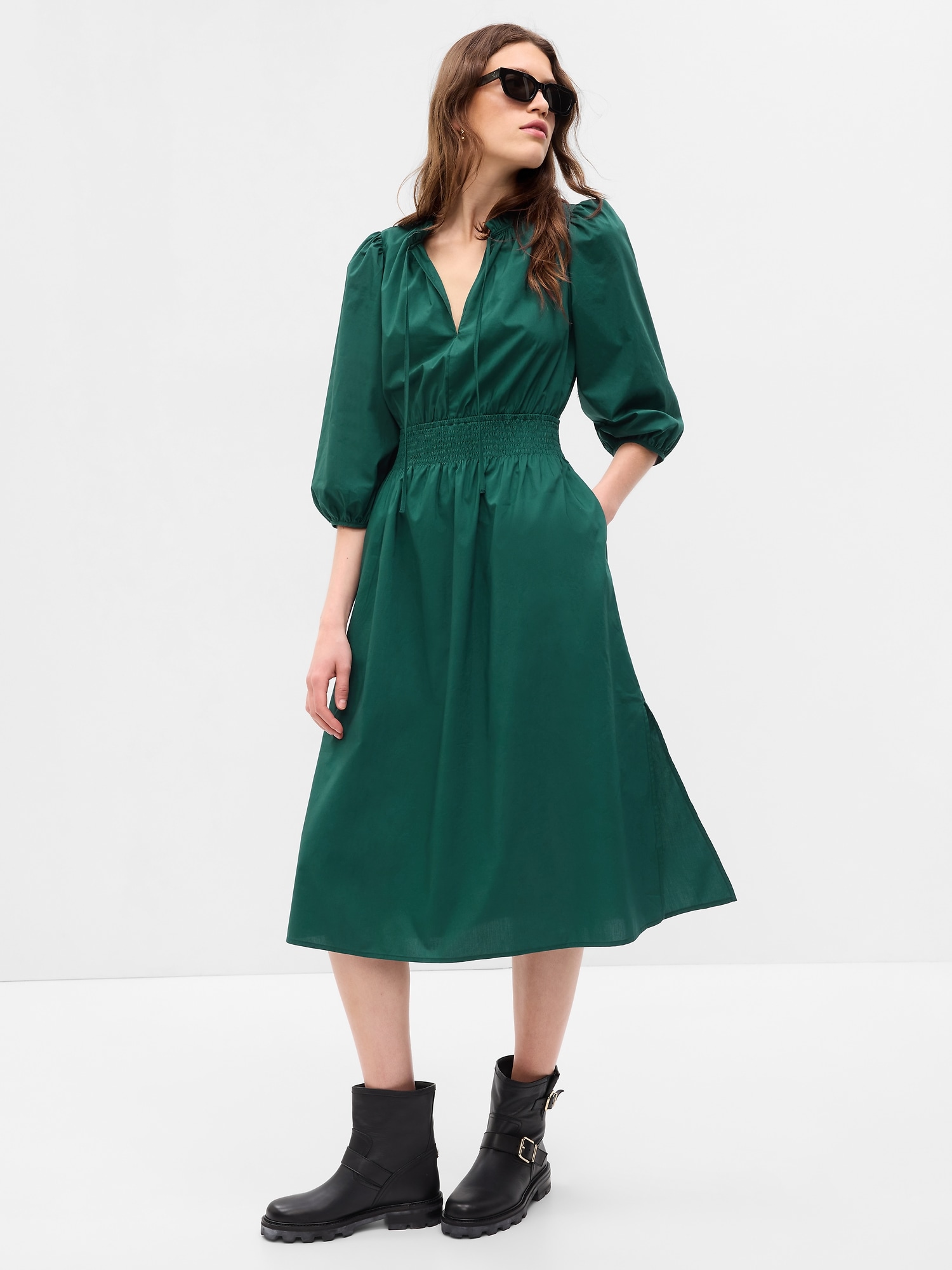 Puff Sleeve Smocked Midi Dress | Gap