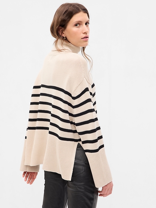 2 of 8 showing, with the color black & beige breton stripe of product 24/7 Split-Hem Turtleneck Sweater
