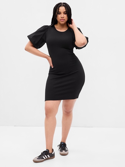 Puff Sleeve Mixed Media Mini Dress Gap