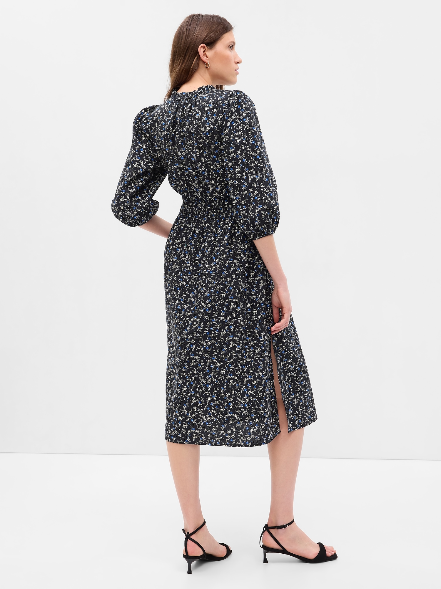 Puff Sleeve Smocked Midi Dress | Gap