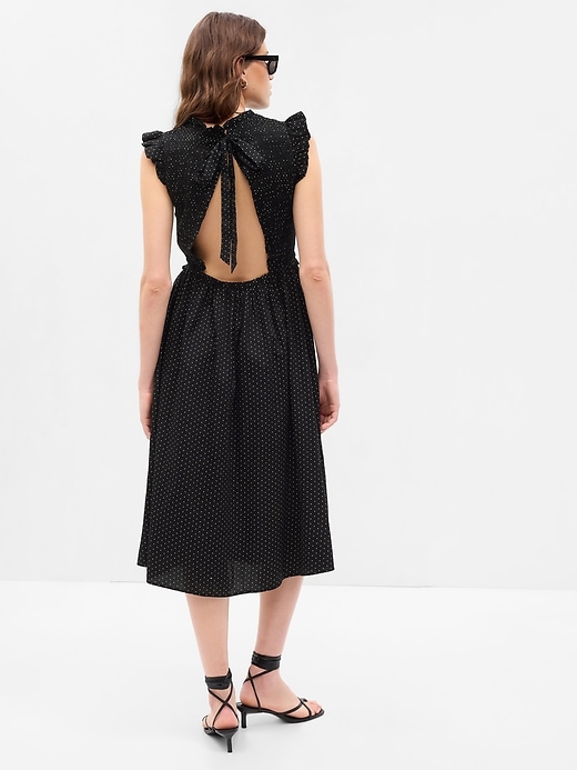 2 of 8 showing, with the color black & white polka dots of product Open-Back Smocked Midi Dress