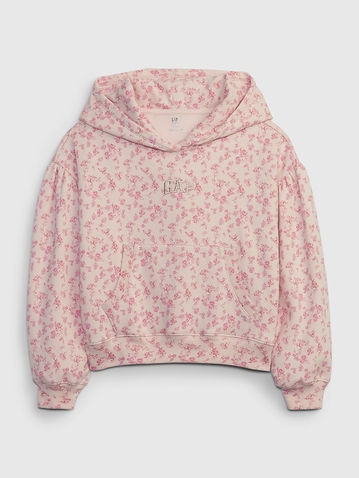 1 of 8 showing, with the color pink floral of product Gap × LoveShackFancy Kids Floral Cropped Logo Hoodie