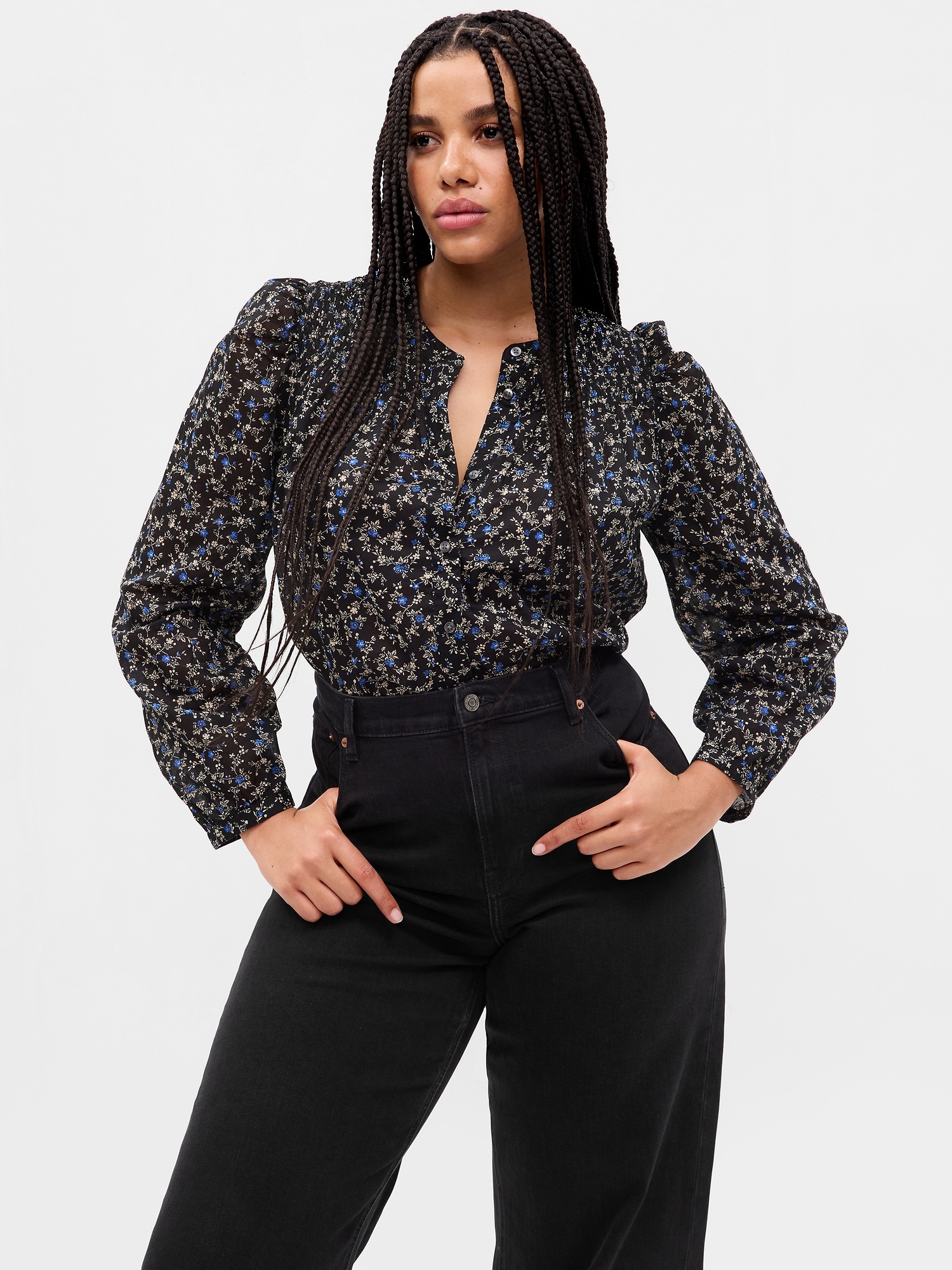 Smocked Floral Shirt Gap