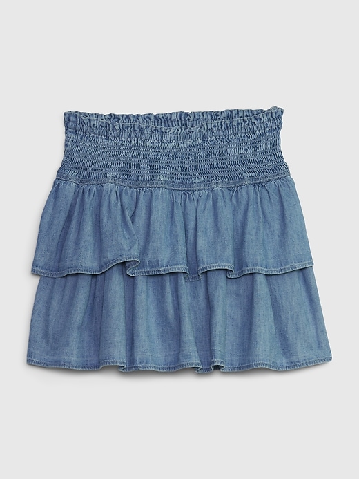 1 of 8 showing, with the color medium wash of product Kids Tiered Denim Skort