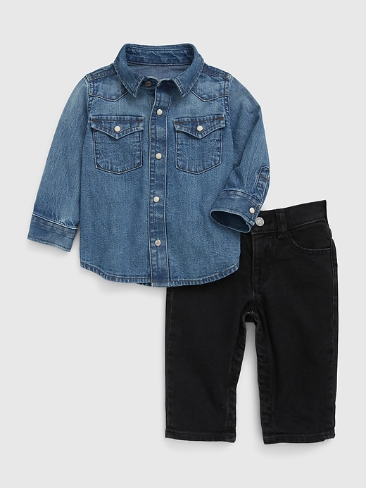 View large product image 1 of 1. Baby Western Denim Outfit Set