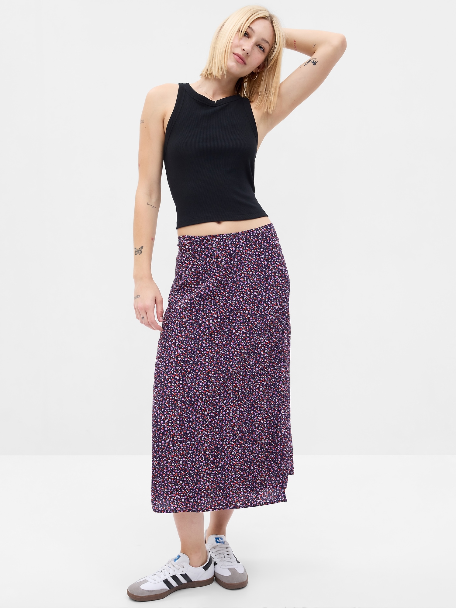 Floral Midi Wrap Skirt