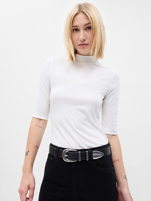 Image number 1 showing, Mini Rib Mockneck T-Shirt