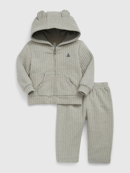 1 of 8 showing, with the color mesculen green of product Baby First Favorites Quilted Outfit Set